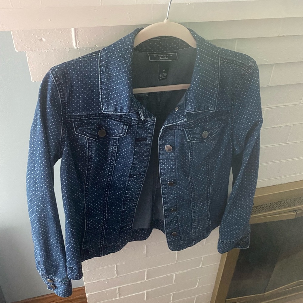 Sz Medium Charter Club Polka Dot Jean Jacket